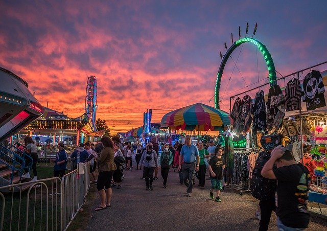 sunset, fair, amusement park